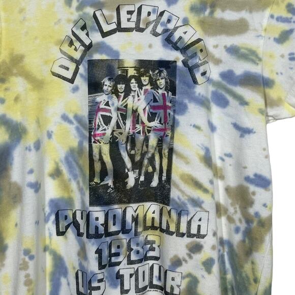 Junk Food Def Leppard Tie Dye Graphic Band Tee XS Rock Roll Blue Yellow New Boho - Picture 2 of 5